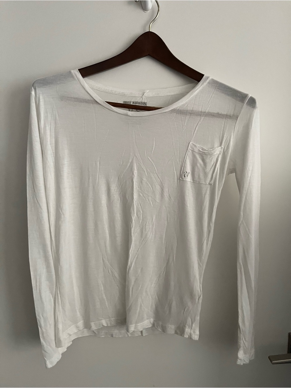 True Religion White Long-Sleeve Pocket Tee S/P